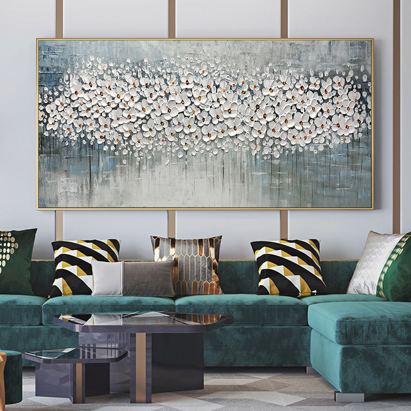 Pure hand-painted Oil Paintings Flowers Horizontal Version Of The Living Room Sofa Backdrop Decorative Painting After The Nordic27inx54in,No Frame