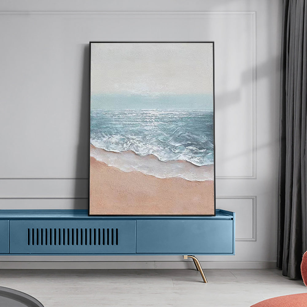 Hand painted Oil Painting Nordic Canvas Wall Art Handmade Beach Seascape Abstract Heavy Oil Painting Wall Art For Home Living Room,31inx47in,No Frame