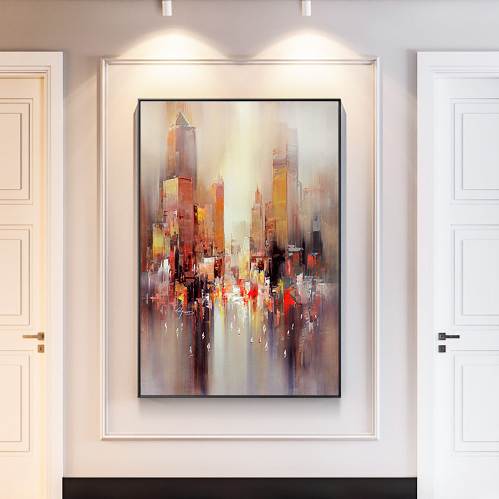 Hand Painted Abstract Oil Painting Sunrise Landscape Canvas Wall Art Painting Large Picture For Home Living Room,31inx47in,No Frame