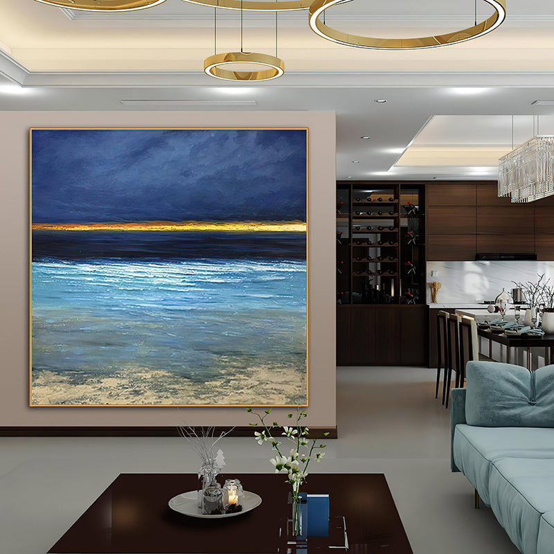 Hand Painted Landscape Oil Painting Wall Decor Handmade Abstract Blue Oil painting On Canvas For Living room,31inx31in,No Frame