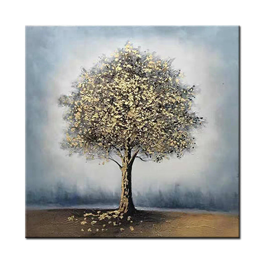 Yellow Tree Oil Paintings On Canvas Hand Painted Acrylic Wall Art Picture For Home Decor Living,31inx31in,No Frame