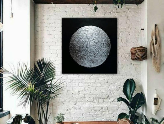 SilverLeafPaintingOnCanvasGeometricMinimalistArtOilPaintingWallArtCanvasPaintingNordicStyle 31in,No Frame