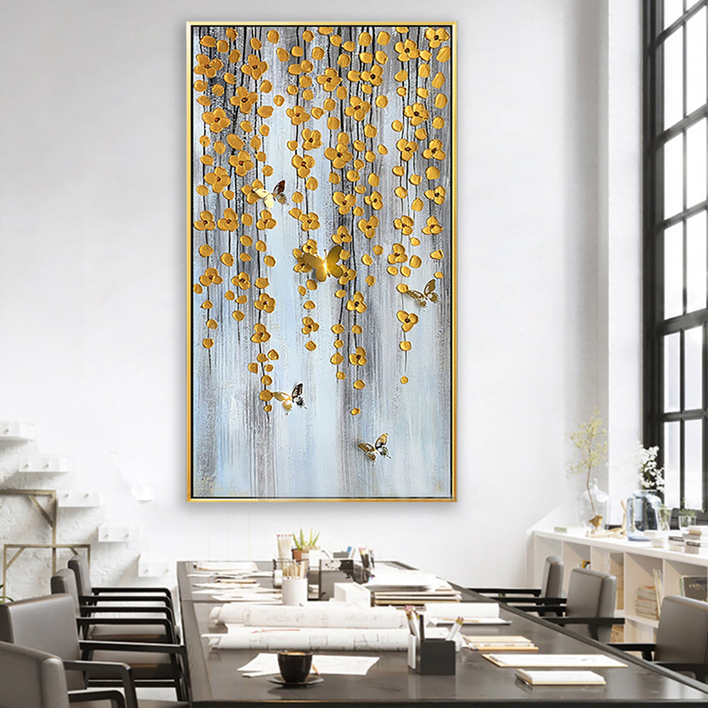 Large Wall Painting Gold Oil On Canvas Handmade For Living Room Decoration Abstract Landscape Oil Painting,27inx54in,No Frame