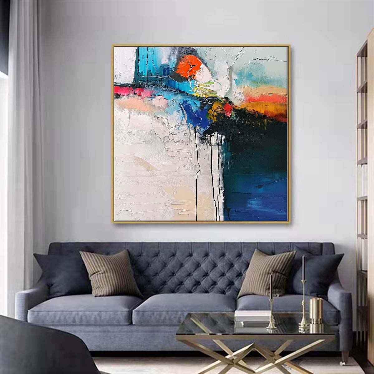 Abstract Handmade Oil Painting Modern Minimalist Home Living Room Decoration Painting,31inx31in,No Frame