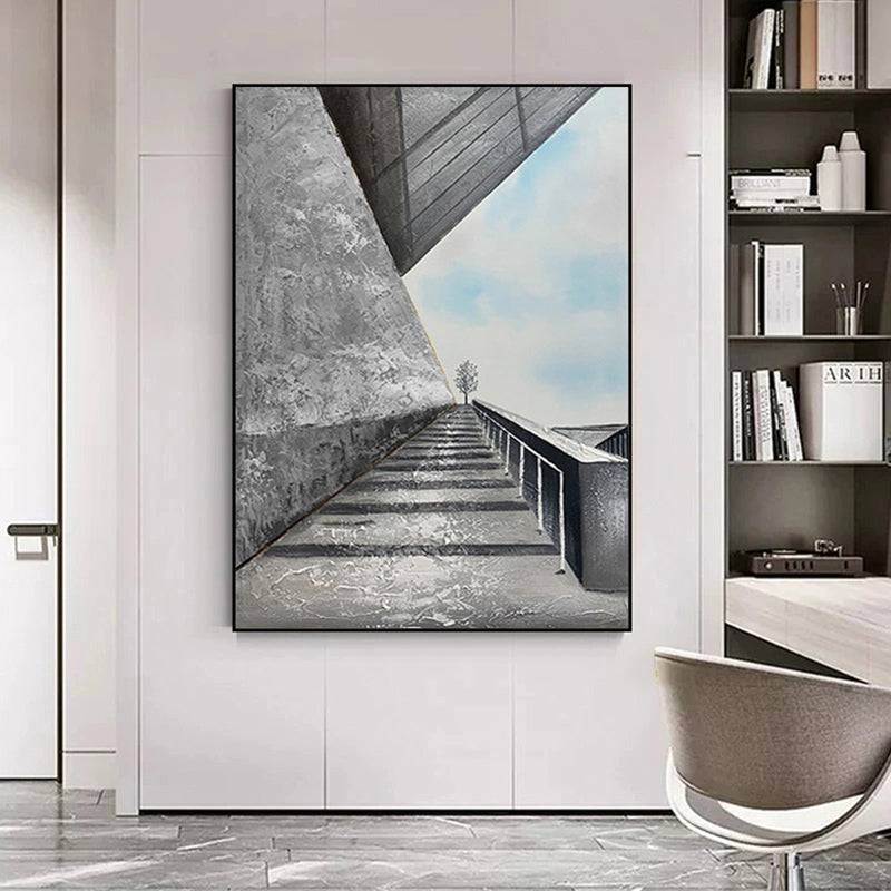 Hand Painted Oil Painting Space Abstract Black and White Orange Decorative Painting LivingRoom Background Wall Hanging,31inx47in,No Frame