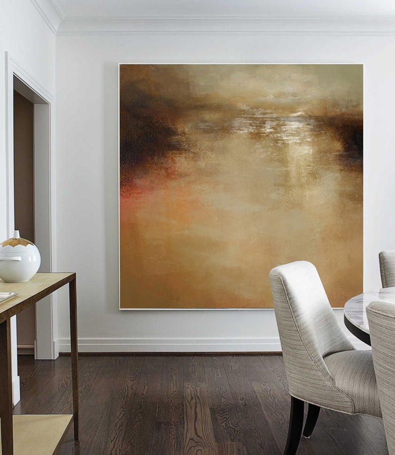 Large Sea Oil Painting On Canvas Light Brown Abstract Painting Ocean Landscape Painting Ocean Art Wall Art Office Room Decor31in,No Frame