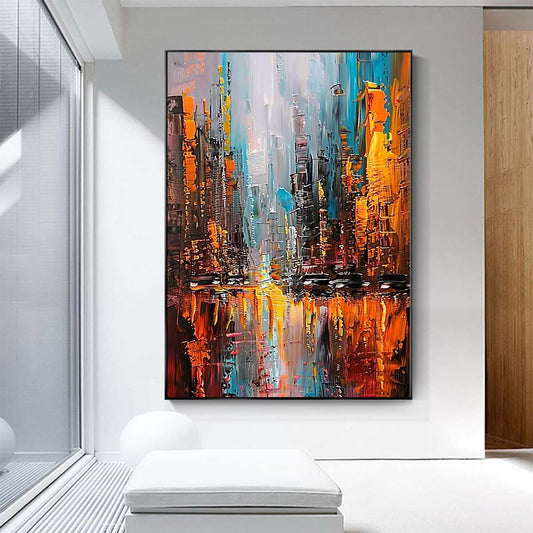 Original creation City Hand painted Oil Painting Canvas Wall Art For Home Living Room Unframed/Rolled #019