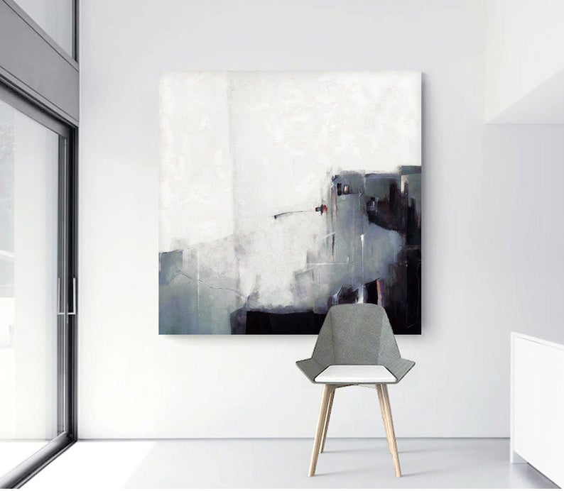 HandPaintedAbstractPaintingLargeCanvasPaintingModernArtMinimalistPaintingBlackAndWhiteLargeWall 31in,No Frame