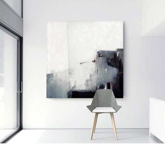 HandPaintedAbstractPaintingLargeCanvasPaintingModernArtMinimalistPaintingBlackAndWhiteLargeWall 31in,No Frame