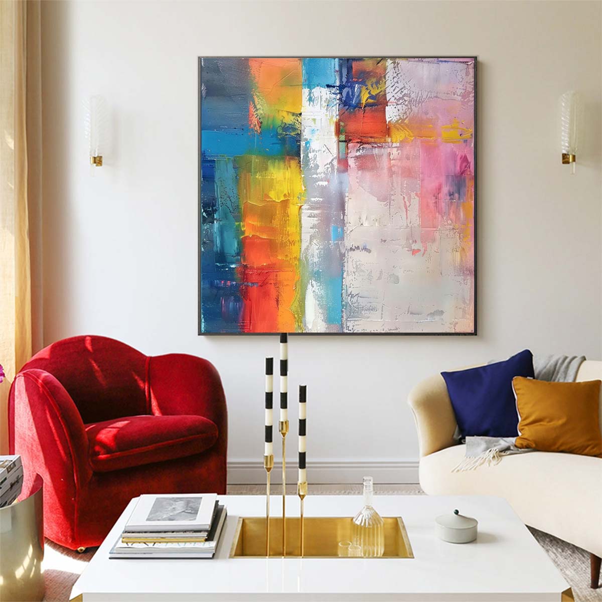 Abstract Handmade Oil Painting Modern Minimalist Home Living Room Decoration Painting,31inx31in,No Frame