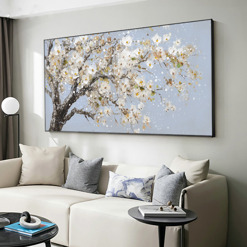 Hand Painted Flowers Tree Oil Painting On Canvas Morden Decorative Wall Art Pictures For Living Room,27inx54in,No Frame