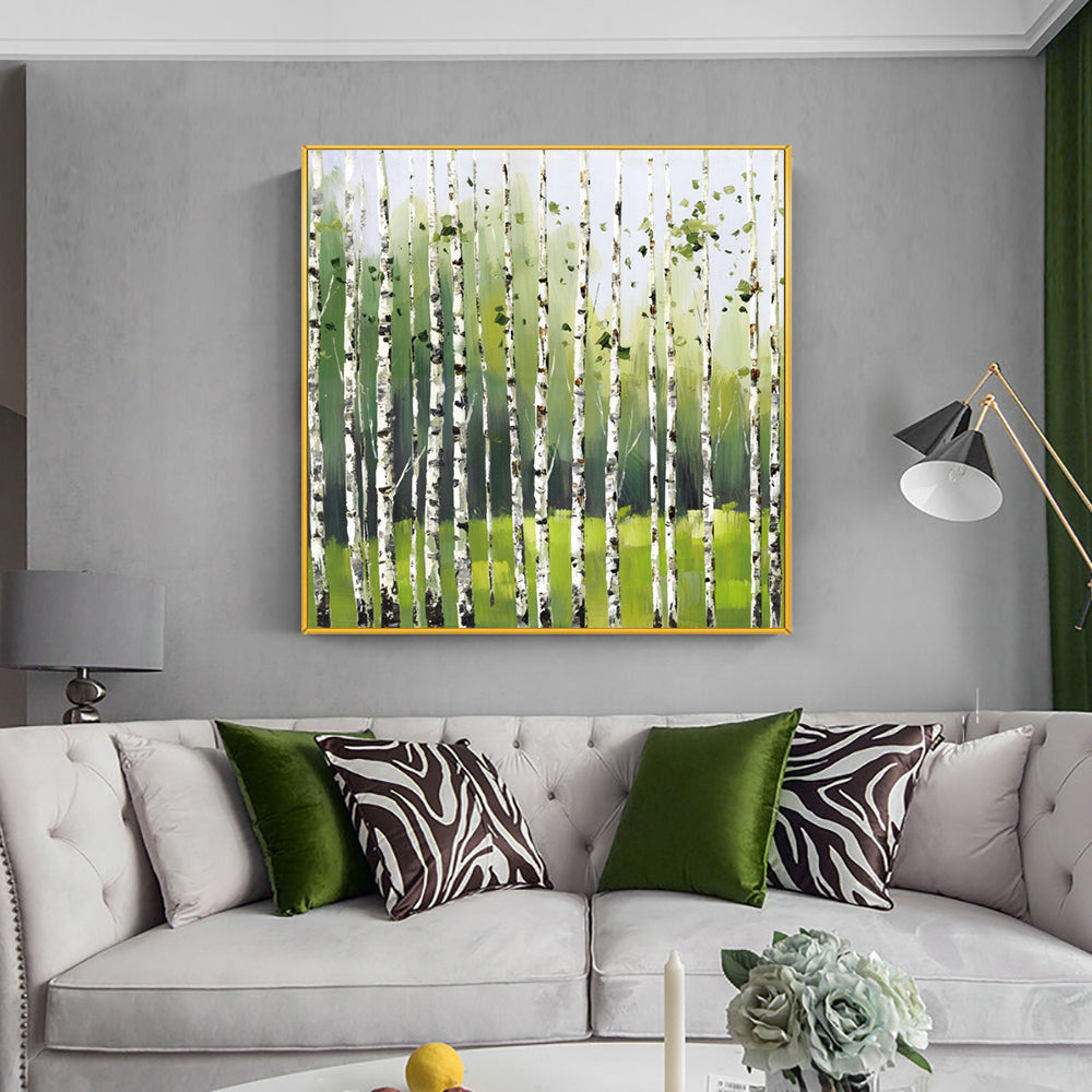 Abstract Trees With Green Leaves Painting On Canvas  Hand Painted Oil Painting Wall Art Poster,31inx31in,No Frame