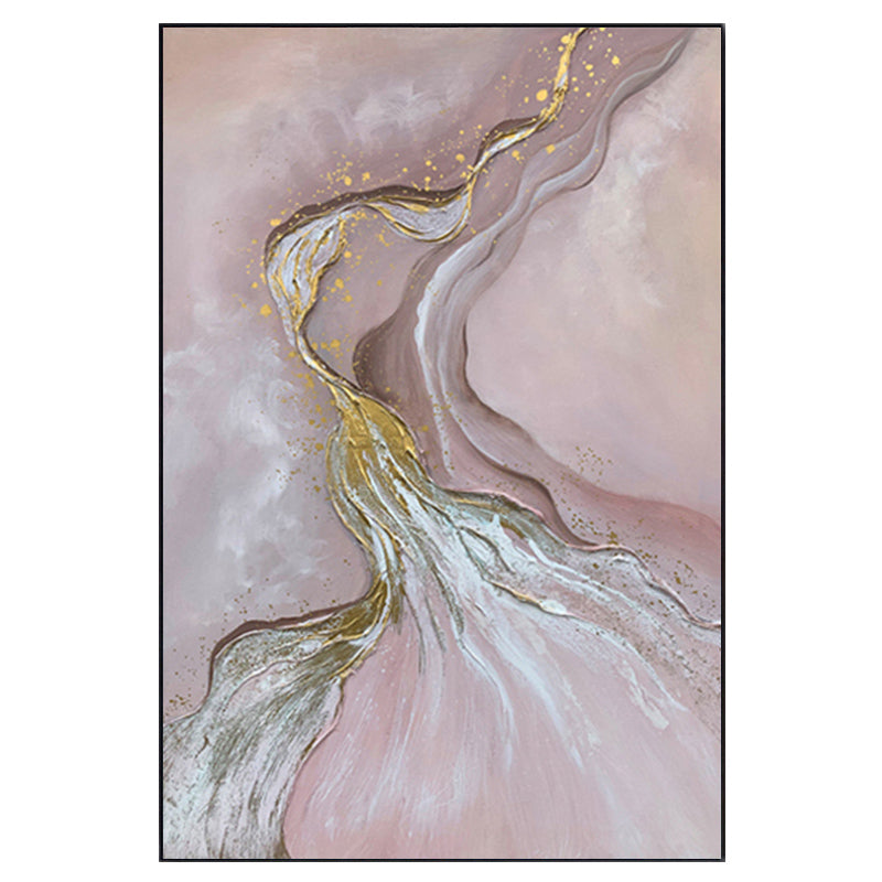 Pure Handpainted Modern Light Luxury Living Room Decoration Painting Gold Pink Simple Abstract Three Dimensional Hanging,31inx47in,No Frame