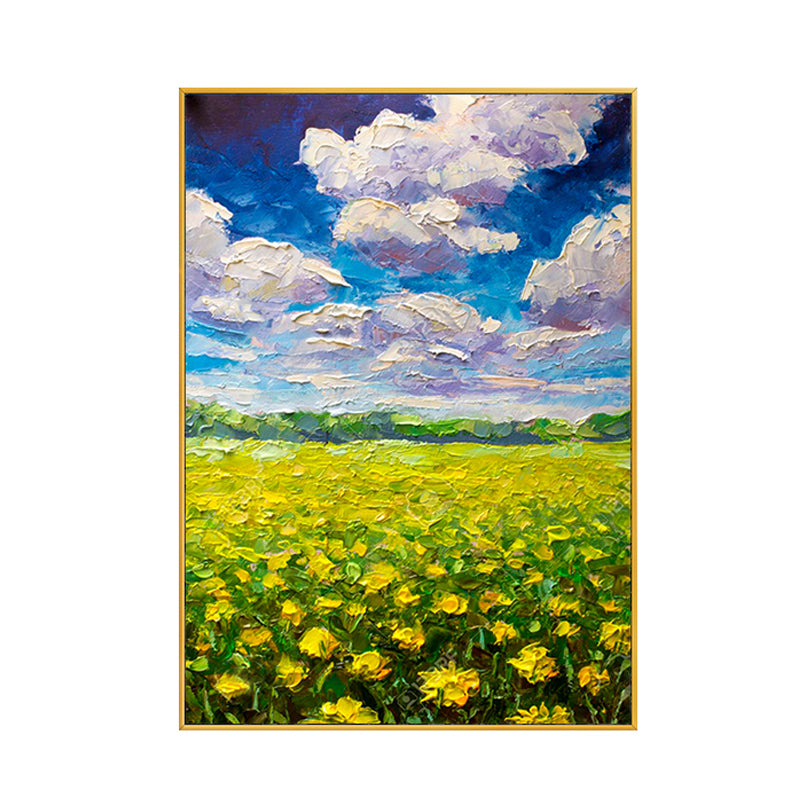 Hand Painted Wall Art Canvas Painting Landscape Picture Flowers Field Cloud Oil Painting Abstract Home For Living Room,31inx47in,No Frame