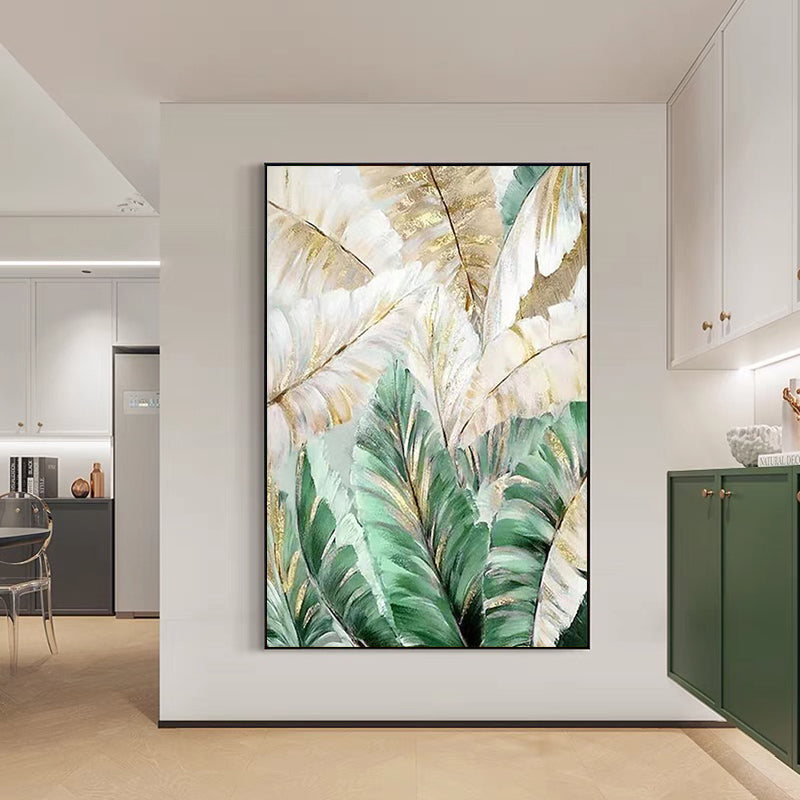 Hand painted Oil Painting American Light Luxury Decorative Painting Green Plant Hanging Painting Banana Leaf Large,31inx47in,No Frame
