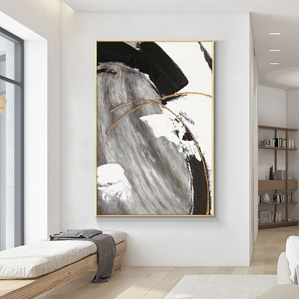 Abstract Hand Painted Oil Painting On Canvas Black Handmade Modern Wall Art Pictures For Living Room,31inx47in,No Frame