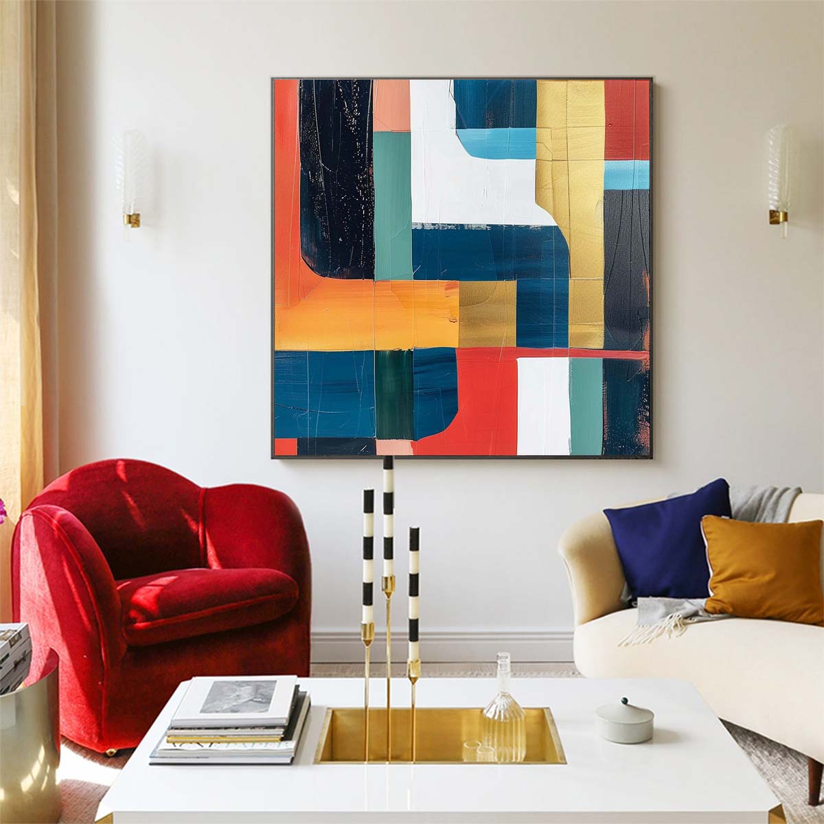 Abstract Handmade Oil Painting Modern Minimalist Home Living Room Decoration Painting,31inx31in,No Frame