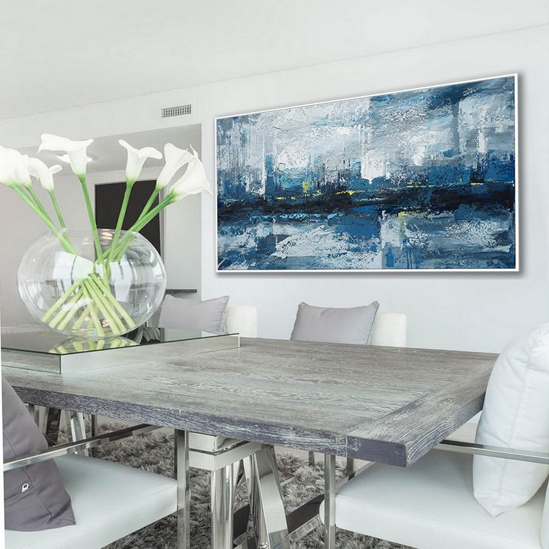 Textured Abstract Acrylic Painting Extra Large Contemporary Texture Wall Art Oversize Modern Artwork Panoramic Horizontal Canvas27inx54in,No Frame