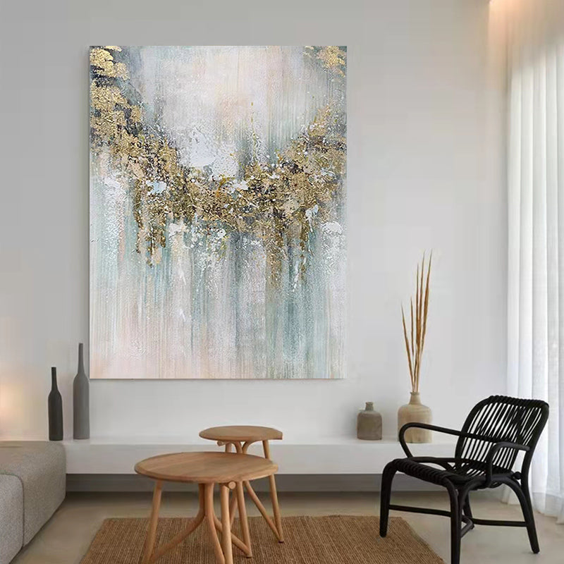 #960Modern Decoration Salon Posters on the Wall Pure Hand Drawn Abstract Oil Painting on Canvas Gold,31inx47in,No Frame