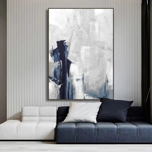 Navy Blue and Gold Foil Block Canvas Oil Painting Artworks Modern Vertical Abstract Handmade Oil Painting Wall Art For Home Living Room,31inx47in,No Frame