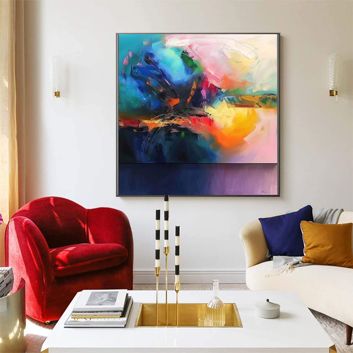 Abstract Handmade Oil Painting Modern Minimalist Home Living Room Decoration Painting,31inx31in,No Frame 1