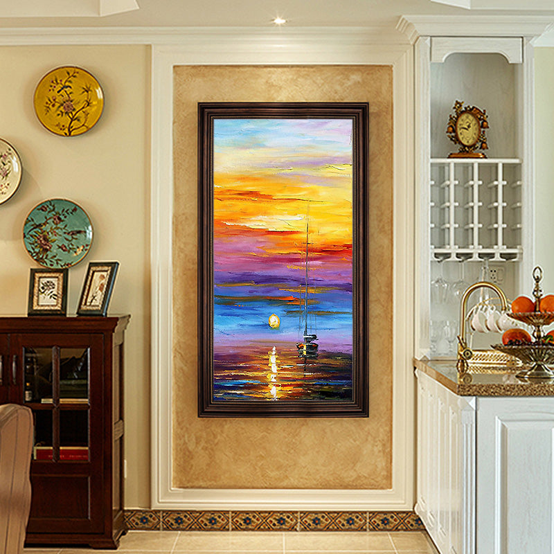 Hand-painted Oil Painting Decorative Painting Sunrise Paintings Continental Entrance Penthouse Floor Hollow Booming Large Mural27inx54in,No Frame