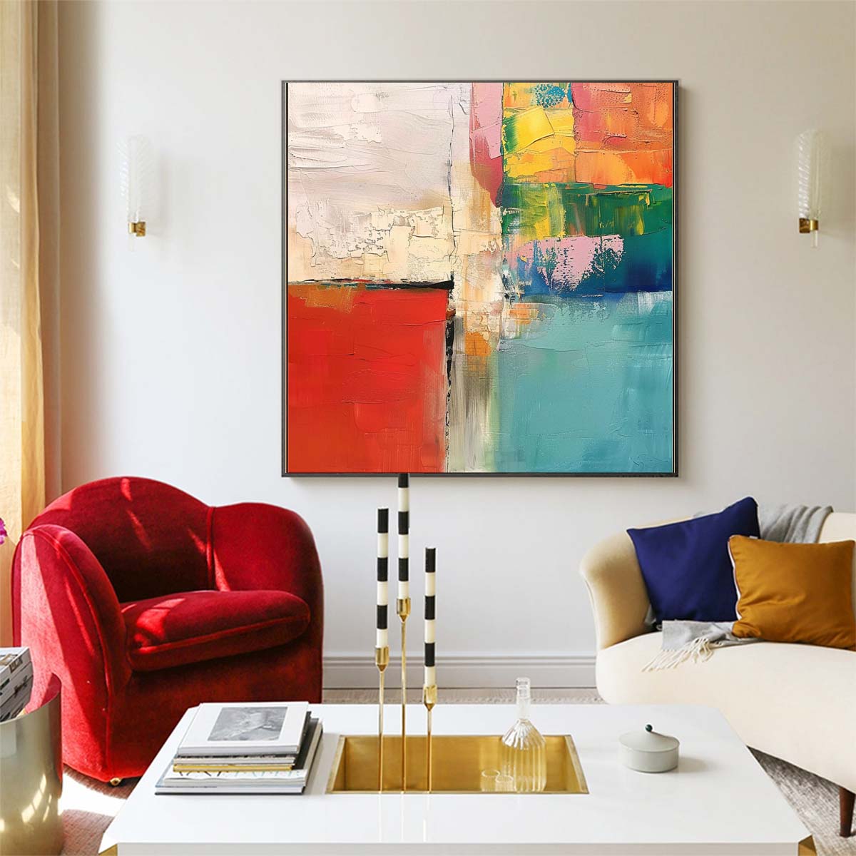 Abstract Handmade Oil Painting Modern Minimalist Home Living Room Decoration Painting,31inx31in,No Frame