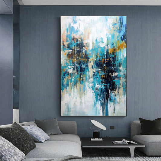 Hand painted Abstract Large Blue Oil Painting Modern Mural Living Room Decoration Painting Large Wall Art,31inx47in,No Frame