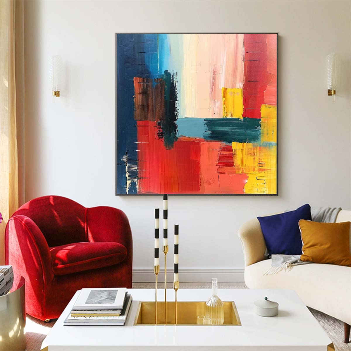 Abstract Handmade Oil Painting Modern Minimalist Home Living Room Decoration Painting,31inx31in,No Frame