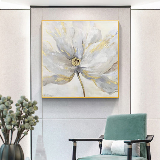 Modern New Design Painting Art Gold Leaf Lotus Decoration Oil Painting Hot Selling Living Room Wall,31inx31in,No Frame