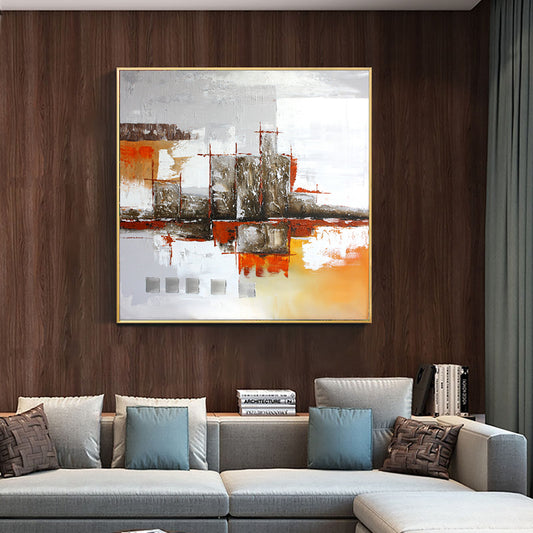 Hand Painted Oil Painting Abstract Building Paintings On Canvas Modern Wall Art Pictures For Bedroom,27inx54in,No Frame