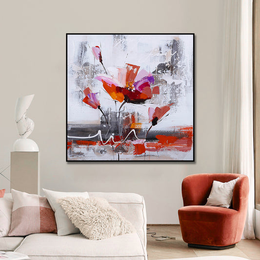 Modern Artist Hand Painted Red Flowers Oil Painting On Canvas Wall Art Picture Abstract Oil Painting