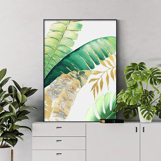 Hand painted Oil Painting American Light Luxury Decorative Painting Green Plant Hanging Painting Banana Leaf Large,31inx47in,No Frame
