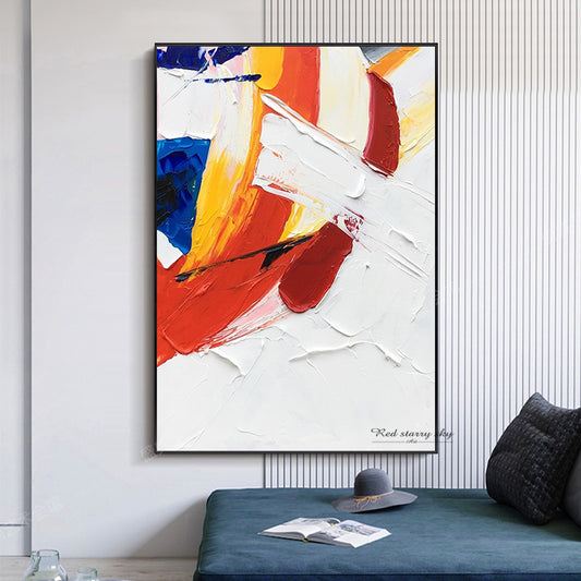 Handmade Oil Painting on Canvas Vertical Abstract Big Brushstrokes Color Living Room Wall Decoration Painting,31inx47in,No Frame