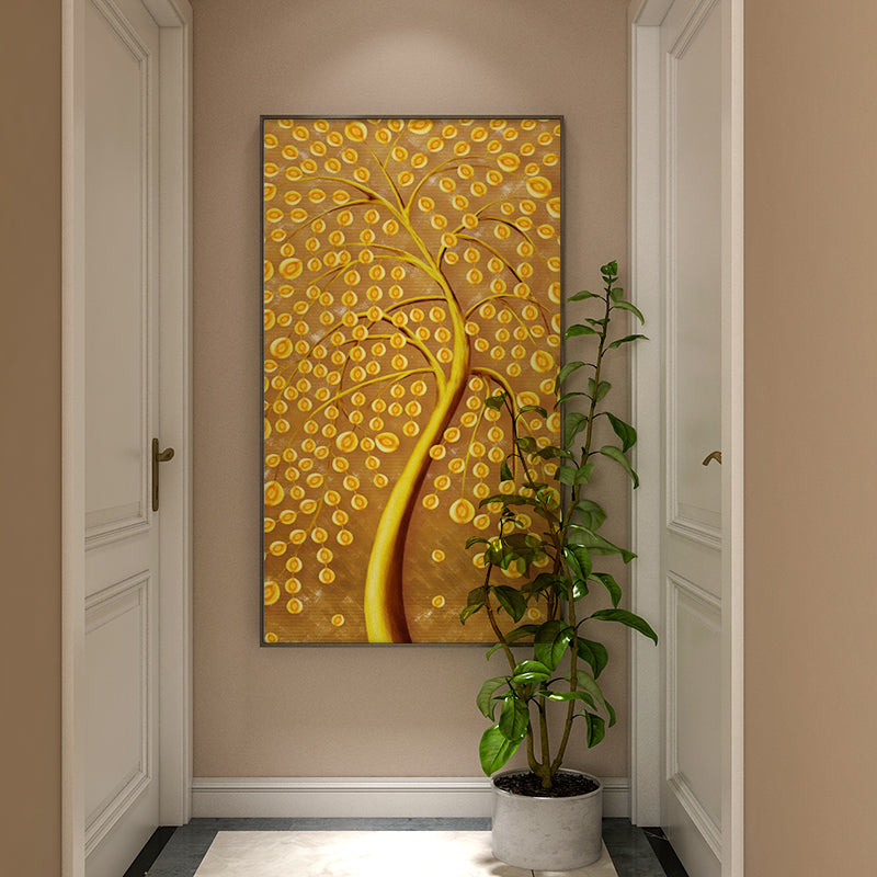 European Oil Painting Hand-Painted Late Autumn Tree-Lined Trail Scenery Decorative Painting Living Room Entrance Background Wall27inx54in,No Frame