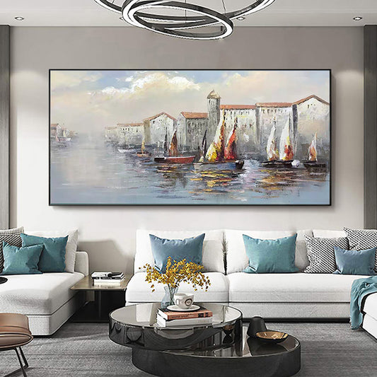 Abstract Landscape Oil Painting On Canvas Hand Painted Pictures Modern Wall Art Canvas Paintings For Living,27inx54in,No Frame