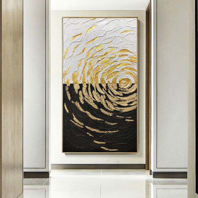 Pure hand-painted Oil Paintings Home Entrance Decorative Painting Vertical Version Of Nordic Style Gold Leaf Paintings Handmade27inx54in,No Frame