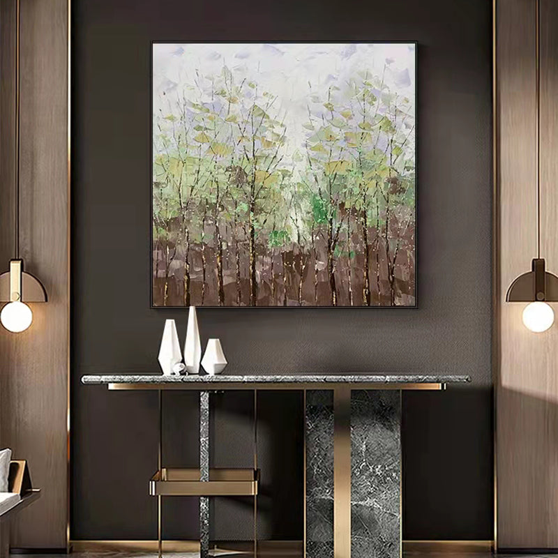 Original Hand Painted   Modern Abstract Green Landscape Oil Painting on Canvas Texture Knife Green ,31inx31in,No Frame