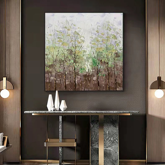 Original Hand Painted   Modern Abstract Green Landscape Oil Painting on Canvas Texture Knife Green ,31inx31in,No Frame