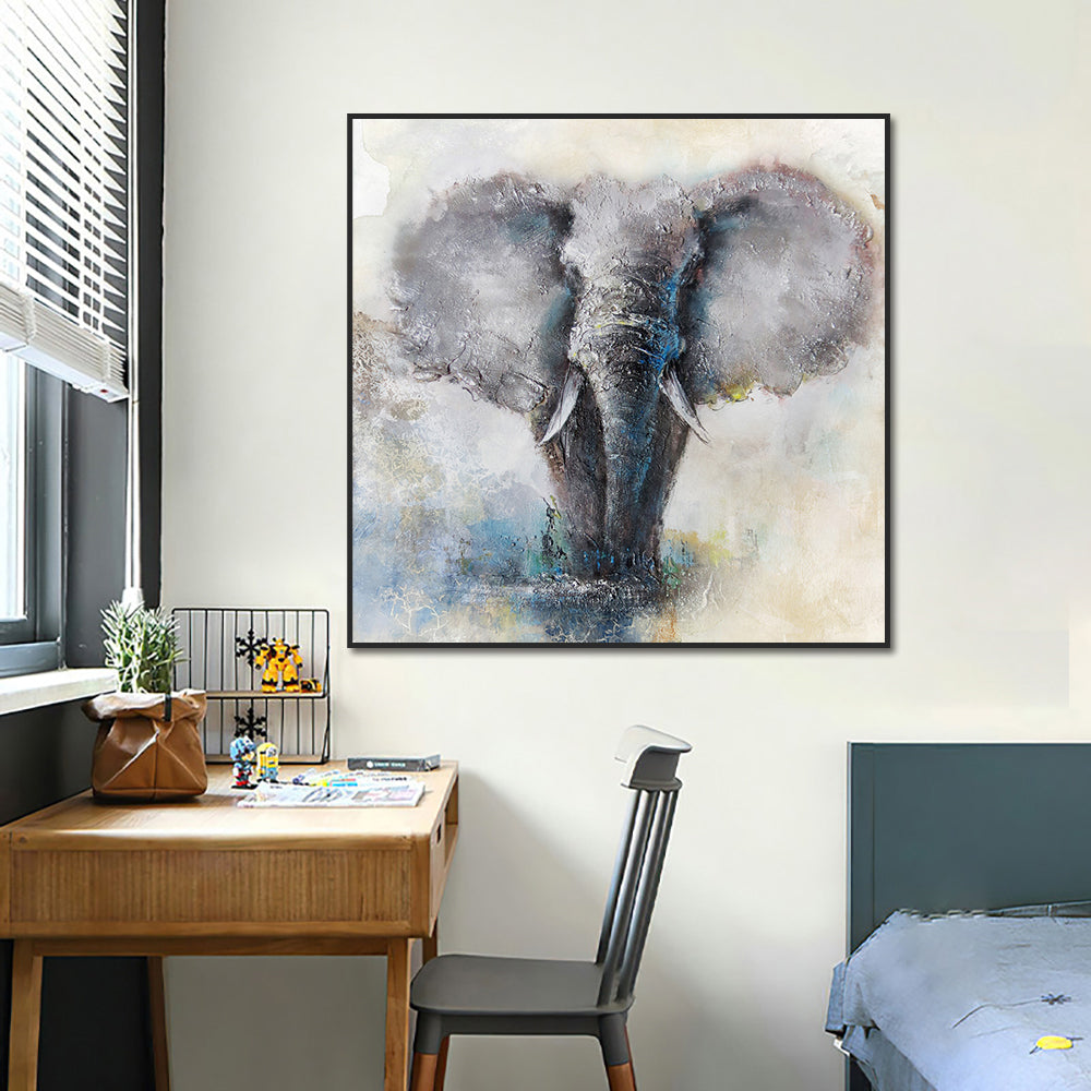 Modern Abstract Elephant Picture Hand Painted Oil Painting Retro Animal Water color Canvas Wall Art Painting,31inx31in,No Frame