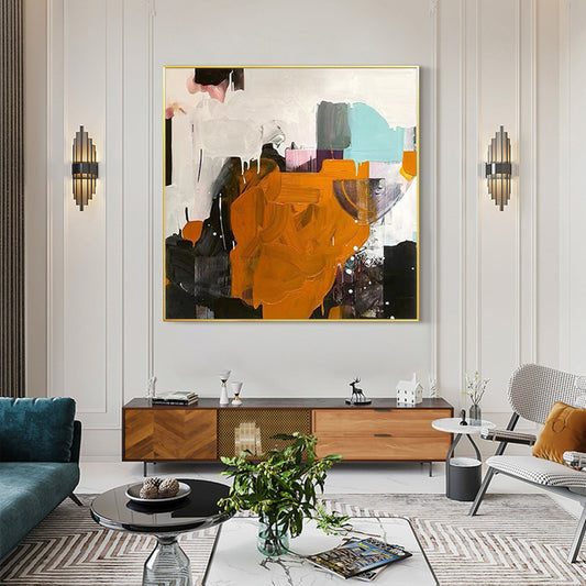 Simple and Modern Hand painted Abstract Oil Painting Light Luxury Living Room Bedroom Decoration Painting,31inx31in,No Frame