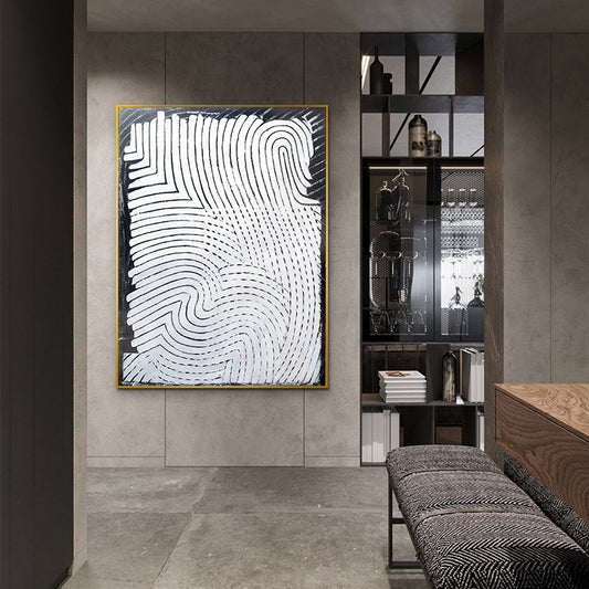 Modern Living Room Decoration Painting Three dimensional Texture Line Oil Painting Sofa Wall Black and White,31inx47in,No Frame