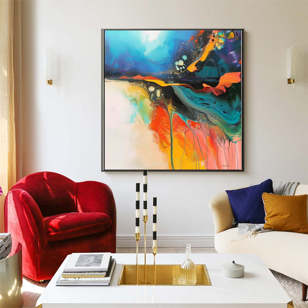Abstract Handmade Oil Painting Modern Minimalist Home Living Room Decoration Painting,31inx31in,No Frame 3