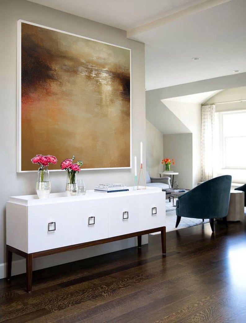 Large Sea Oil Painting On Canvas Light Brown Abstract Painting Ocean Landscape Painting Ocean Art Wall Art Office Room Decor31in,No Frame