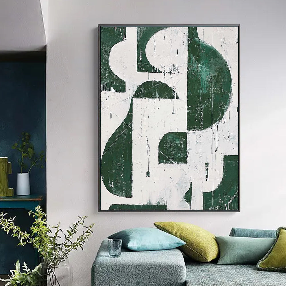 Hand Painted Abstract Painting Acrylic Modern Art Green Oil Painting For Living Room Wall Home,31inx47in,No Frame