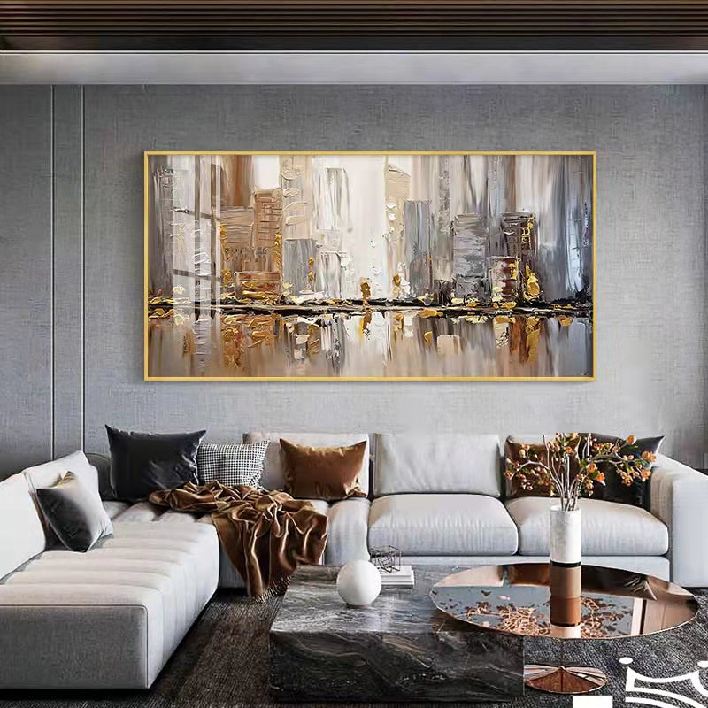 Modern Abstract Living Room Decoration Painting Office Mural Sofa Background Wall Hanging Painting City Handpainted Oil,27inx54in,No Frame