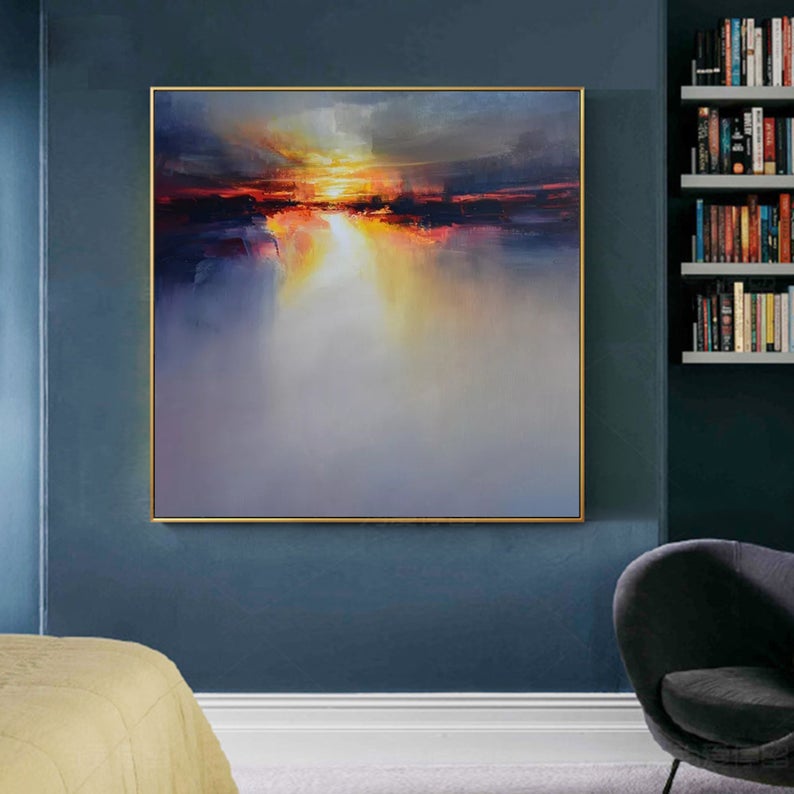 SunsetPaintingLandscapeCanvasPaintingCloudPaintingSkyAbstractPaintingOversizeWallArtGoldArtColorful 31in,No Frame