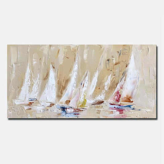 Abstract Hand Painted Oil Painting On Canvas Yellow Sailing boat Wall Art  Unframed/Rolled