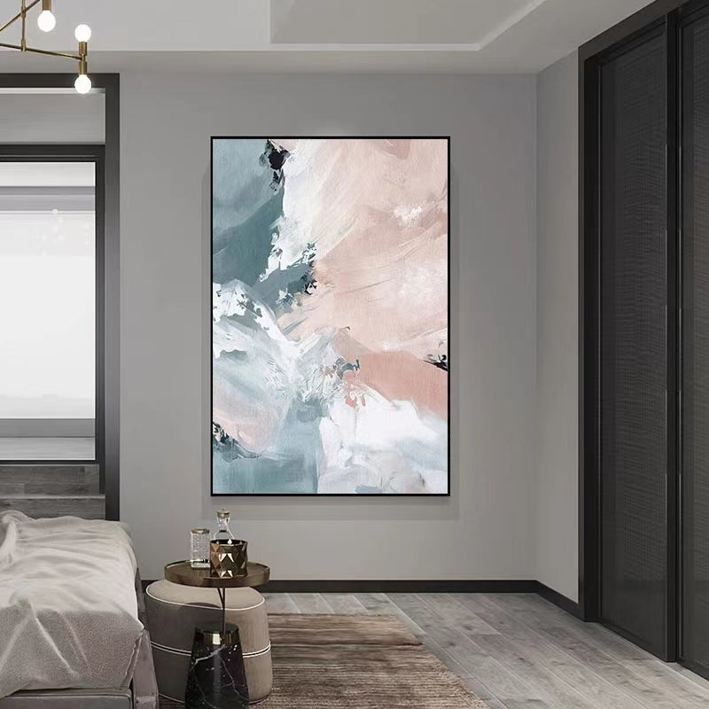 Pure Hand Painted Oil Painting Gray Pink Hanging Painting Abstract Living Room Decorative Painting Picture Art,31inx47in,No Frame