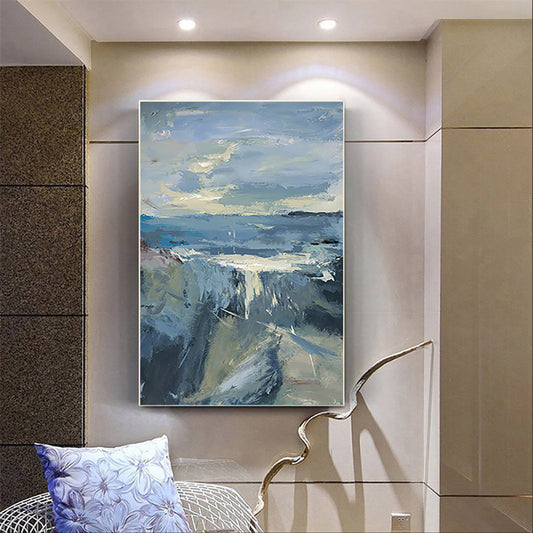 Abstract Handmade Thick Texture Oil Painting Mountain Rive Oil Painting Canvas Wall Art Living Room Office,31inx47in,No Frame